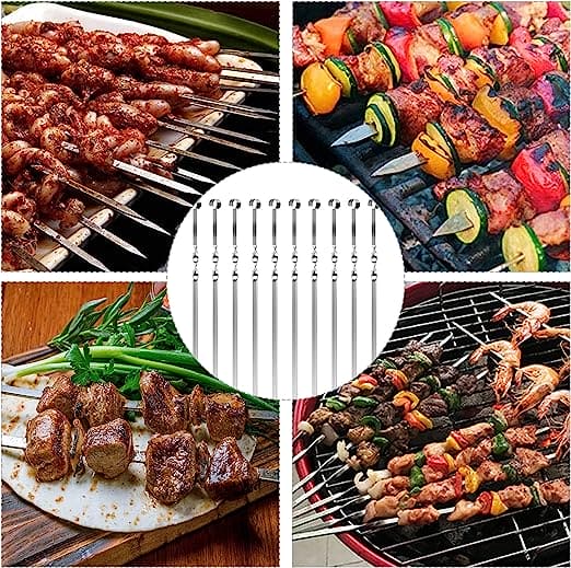 Set Of 5 Reusable BBQ Skewers, Roasting Needle Roasting Tool Brochettes Tong, Kabab Skewers Stick For Outdoor, Picnic Skewers Set Of 5 Reusable BBQ Skewers, Roasting Needle Roasting Tool Brochettes Tong, Kabab Skewers Stick For Outdoor, Picnic Skewers